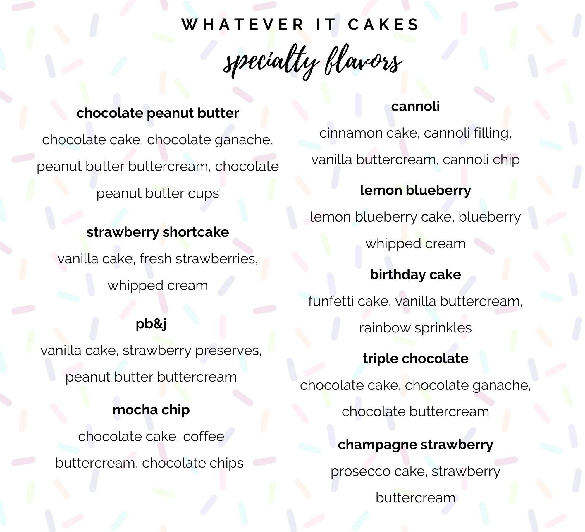 Whatever Menu Menu | whatever it cakes